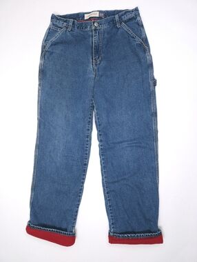 Gap Carpenter Blue Jeans Womens 6 Red Fleece Flannel Lined Med Wash Y2K Vintage